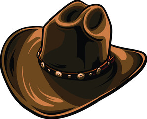 Brown cowboy hat with black outline. Cartoon sheriff hat vector format.