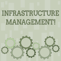 Poster - Word writing text Infrastructure Analysisagement. Business photo showcasing basic physical and organizational structures Colorful Cog Wheel Gear Engaging, Interlocking and Tesselating Flat Style