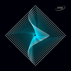 Wall Mural - abstract colorful rhombus graphic element in light blue tones on black background. modern op art ill