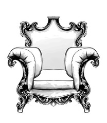 Wall Mural - Classic armchair Vector. Royal style decotations. Victorian ornaments engraved. Imperial furniture decor illustration line arts