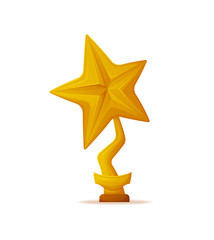 Wall Mural - golden star trophy award vector isolated icon. reward in shape of reel with stripe on pedestal with 