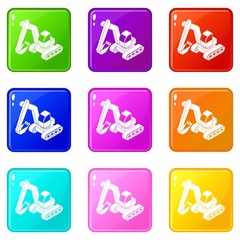 Poster - Excavator icons set 9 color collection isolated on white for any design