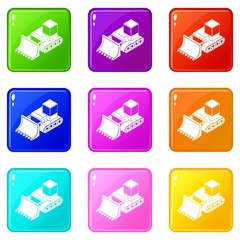 Poster - Bulldozer icons set 9 color collection isolated on white for any design