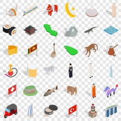 World architecture icons set. Isometric style of 36 world architecture vector icons for web for any design