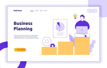 Vector finance and business strategy web page banner design template with big modern flat line people. Planning, financial illustration