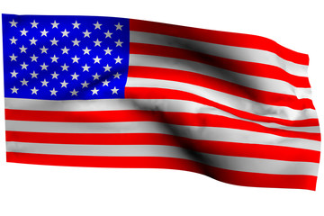 Waving flag of the United States of America on a white background, isolate.