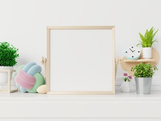poster mockup with vertical frame ,blank frame mockup in new interior with flowers.3d rendering