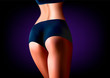 © Tanya Rusanova - realistic woman athlete stands back close-up, on a dark blue background horizontal vector illustration