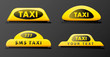 Taxi 3d roof sign. Icon set taxi sign on black background. Taxi sign on the roof of car. Vector illustration.