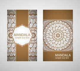 Ethnic Mandala ornament. Colorful ornamental ethnic banner set. Templates with doodle tribal mandalas. Vector illustration for congratulation or invitation