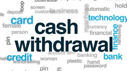 Wall Mural - Cash withdrawal animated word cloud. Kinetic typography.