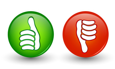 Poster - Buttons thumb up and thumb down green and red colors. Icons 3d illustration