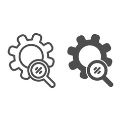 Poster - Search gears line and glyph icon. Magnifier and development vector illustration isolated on white. Settings outline style design, designed for web and app. Eps 10.