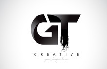 GT Letter Design With Brush Stroke And Modern 3D Look.