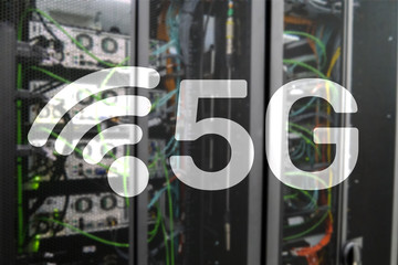 Wall Mural - 5g network, 5g internet connection concept in digital background. smart communication network concep