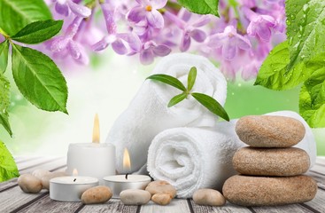 Wall Mural - Spa concept with zen basalt stones and