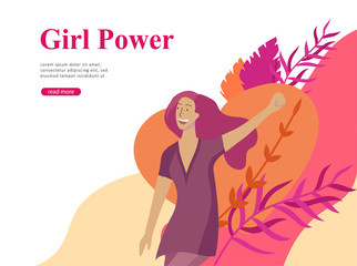 Wall Mural - Web page design template for beauty, dreams motivation, International Womens Day, feminism concept, girls power and woman rights, vector illustration for website and mobile website development