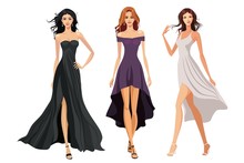 Women In Dresses. Vector Illustration