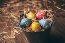 Set Of Easter Eggs On Straw
