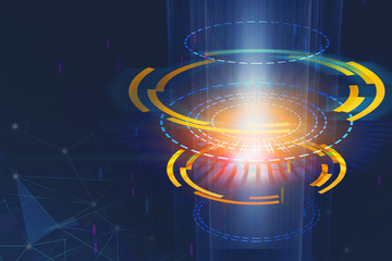 Poster - Abstract digital round button on space backdrop. Technology and innovation concept.
