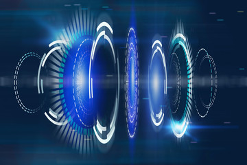 Poster - Abstract digital round button on space backdrop. Technology and innovation concept.