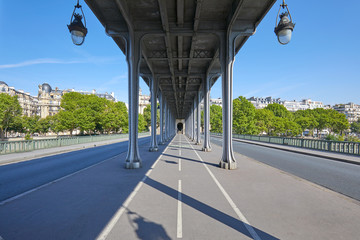 Bir Hakeim bridge in Paris, perspective view in a sunny summer day in France