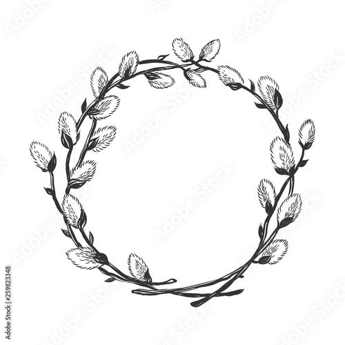 Fotomural Hand drawn willow branch circle frame.