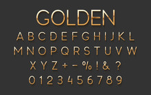 Golden Chic Font. Elegant Delicate Gold Letters And Numbers