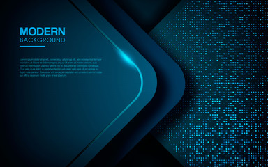 Wall Mural - dark abstract background with blue overlap layers. modern shape with sparkle light and blue glitters