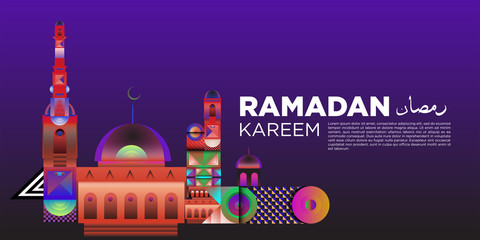 Wall Mural - Vector colorful ramadan islamic greeting card and banner