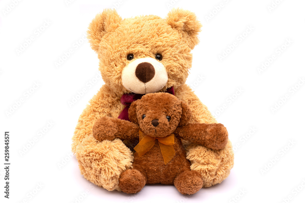 Two small and big brown teddy bear isolated on white background. Stock ...