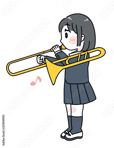 トロンボーンを吹く女の子 女子高生 吹奏楽 イラスト Stock Illustration Adobe Stock