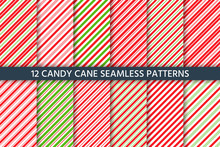 Cane Candy Pattern. Vector. Christmas Seamless Background. Holiday Diagonal Red Green Wrapping Paper. Stripe Traditional Peppermint Backdrop. Sugar Lollipop Illustration.