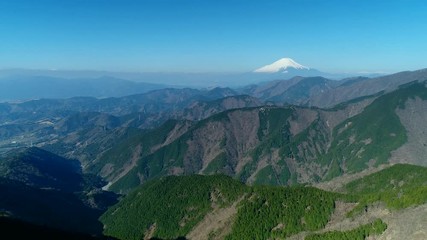 Poster - 三の塔から丹沢の山並みと富士山を空撮