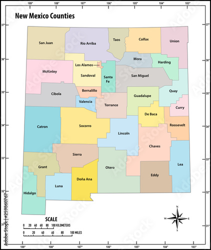 New Mexico State Outline Administrative And Political Vector Map