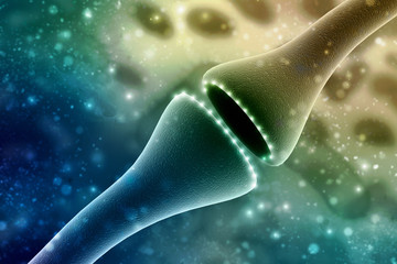 Wall Mural - synapse and neuron cells sending electrical chemical signals. 3d rendering