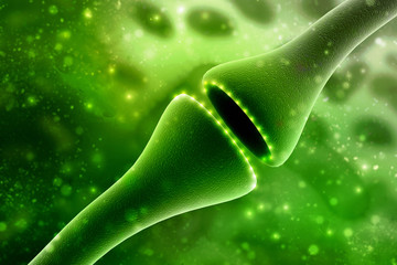 Wall Mural - synapse and neuron cells sending electrical chemical signals. 3d rendering