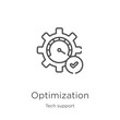 optimization icon vector from tech support collection. Thin line optimization outline icon vector illustration. Outline, thin line optimization icon for website design and mobile, app development