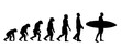 Theory of evolution of man. Vector silhouette of homo sapiens. Symbol from monkey to surfer.