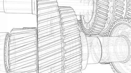 Poster - outline gearbox concept. 3d illustration video