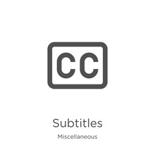 Subtitles Icon Vector From Miscellaneous Collection. Thin Line Subtitles Outline Icon Vector Illustration. Outline, Thin Line Subtitles Icon For Website Design And Mobile, App Development
