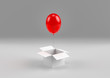 Red balloon flying out of magic little box 3d rendering minimal