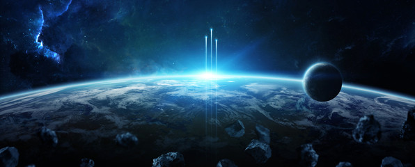 Leinwandbilder - Distant planet system in space with exoplanets 3D rendering elements of this image furnished by NASA