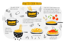 How To Cook Pasta Guide, Instructions, Steps, Infographic. Illustration With Macaroni