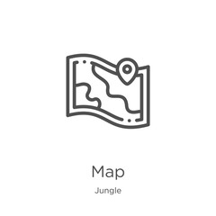 map icon vector from jungle collection. Thin line map outline icon vector illustration. Outline, thin line map icon for website design and mobile, app development