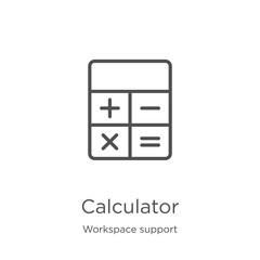 calculator icon vector from workspace support collection. Thin line calculator outline icon vector illustration. Outline, thin line calculator icon for website design and mobile, app development