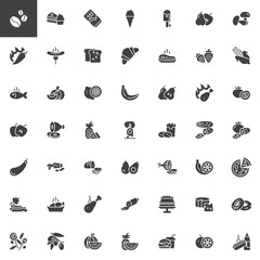 Naklejka na meble Food and snacks vector icons set, modern solid symbol collection, filled style pictogram pack. Signs, logo illustration. Set includes icons as Coffee beans, Muffin cake, dessert, Fruits, Vegetables