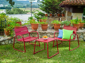 Wall Mural - garden coffee table with chairs.