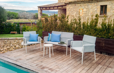 Wall Mural - garden coffee table with chairs.