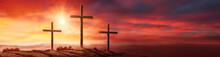 Crucifixion Of Jesus Christ At Sunset